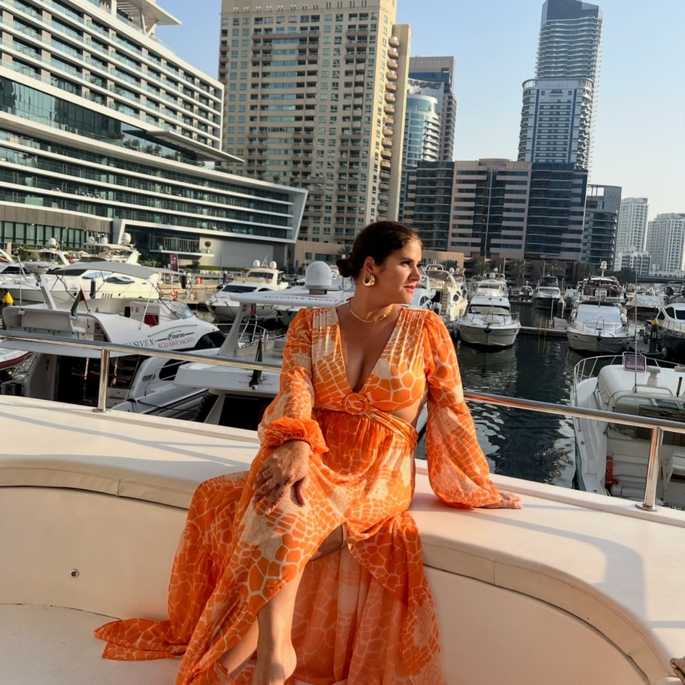 Fashion Nova Orange Printed Maxi Dress